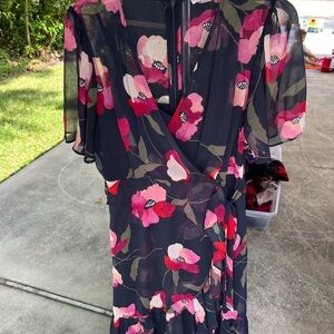 Floral Wrap Dress - Pink and Black